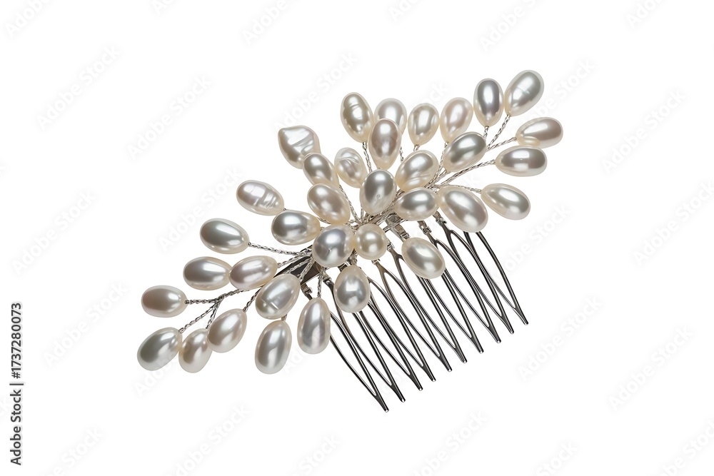 Fototapeta premium Elegant pearl hair comb with delicate silver wire accents for special occasions