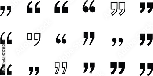 Quotation Marks Set with Various Styles and Shapes on White Background