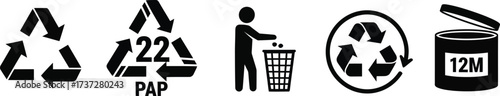 Recycle Arrows and Open Container Icons with Person Throwing Waste on White Background