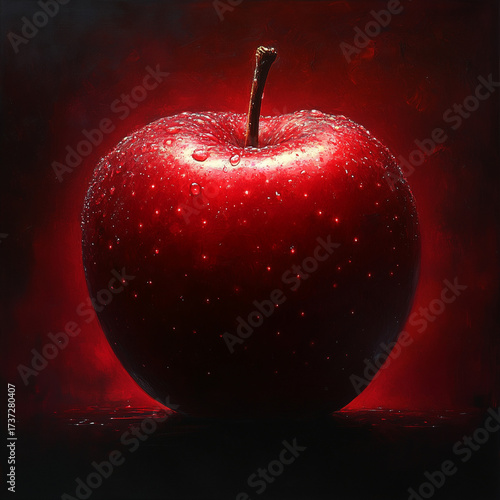red apple on black background