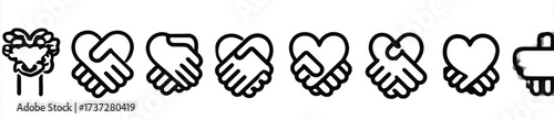 Handshake icons symbolizing collaboration cooperation and agreement with heart shaped outlines representing trust and partnership