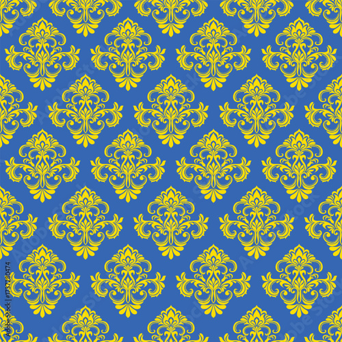 Deep blue backdrop accented by vivid yellow elements in a precise, orderly arrangement, delivering a sense of luxury and energy through bold color contrast.