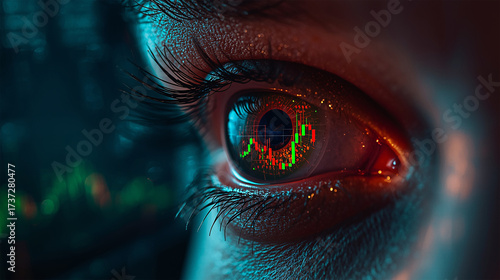 Crypto Market Reflection in Focused Eye Close-Up