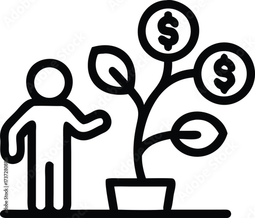Person Nurturing a Money Tree with Dollar Coins Growing on Branches finance growth