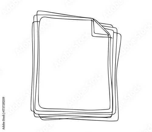 Minimal Line Art of Stacked Paper Sheets Simple Outline 