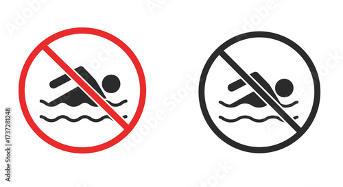 No swimming allowed prohibition signs in color and monochrome variations