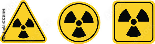 Radiation Warning Symbol Set Triangle, Circle and Square on White Background
