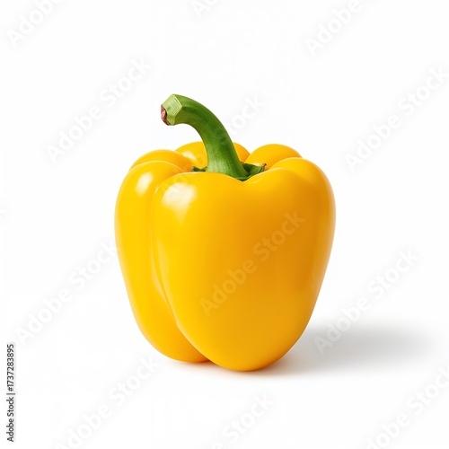 A single vibrant yellow bell pepper isolated on a white background