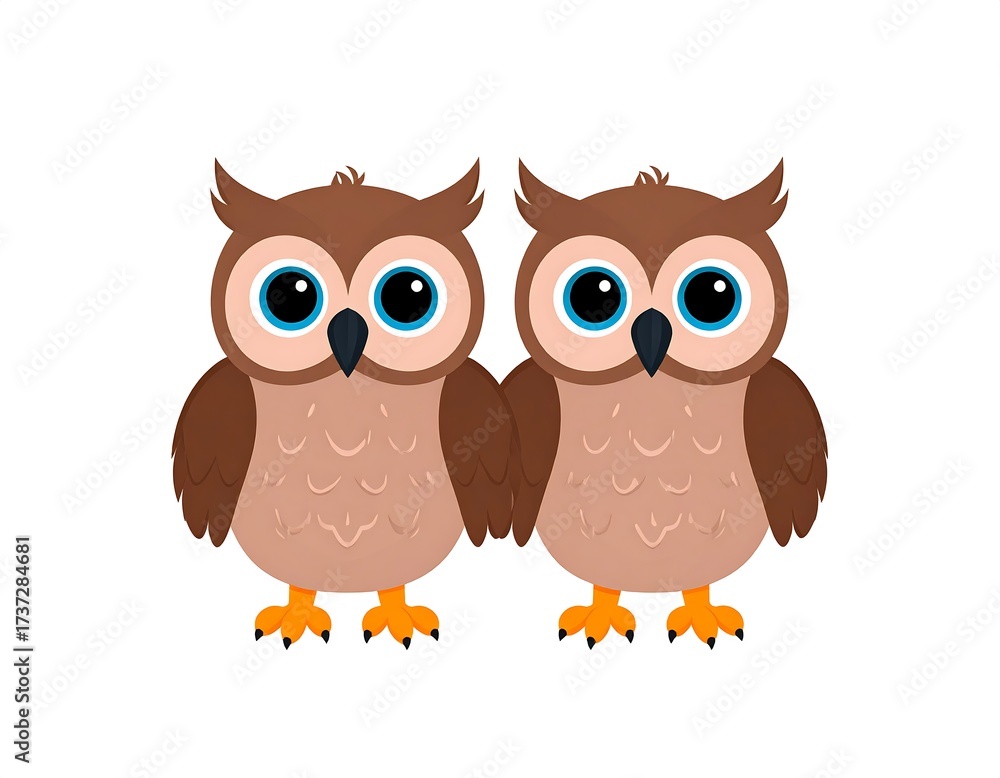 Fototapeta premium Two Adorable Owls Holding Hands.
