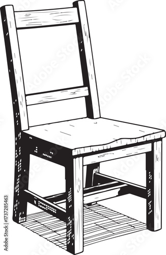 Hand-drawn wooden chair with textured details furniture
