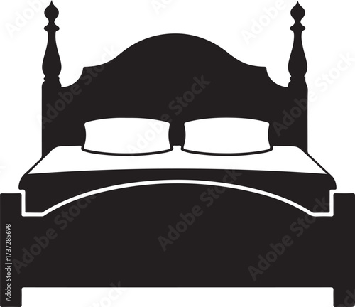Black silhouette of a four-poster bed with pillows