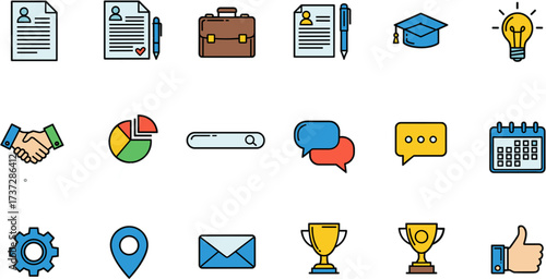 Modern Line Style Office and Business Related Icon Element Set Collection