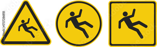 Slippery Warning Signage with Triangle, Circle and Square on White Background