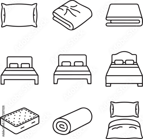 Bedroom Furniture and Bedding Line Art Icons pillow