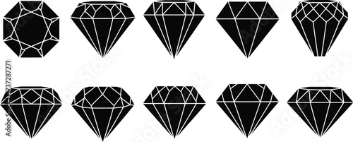 Ten Black Diamond Silhouettes, Jewelry Stone Shapes, Diamond Facets, Diamond Gemstones