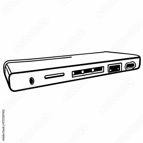 USB hub with various ports in minimalistic black and white style  