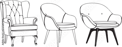 Three Armchair Styles Line Art furniture interior