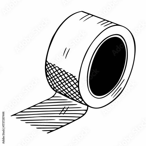 Sticky tape roll with unrolled edge in simple line art style  