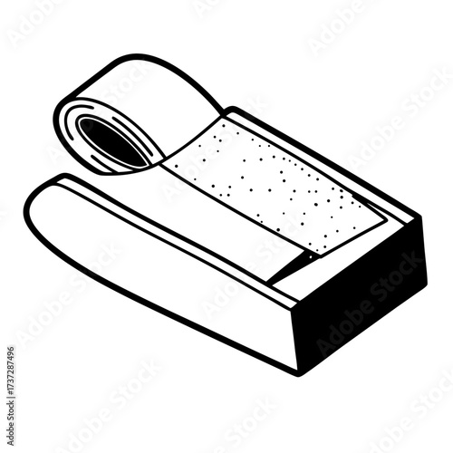 Adhesive tape dispenser with roll of tape in black and white design  