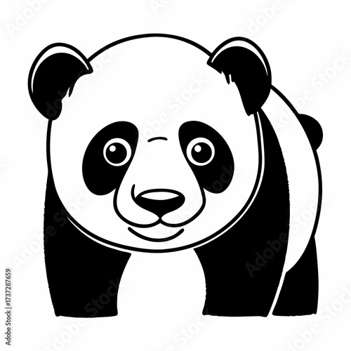 Cartoon panda smiling with round eyes and black patches  