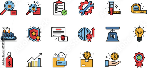 Modern Line Icon Set Representing Business Process and Industrial Development Element