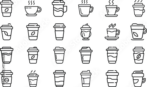 Bundle Minimal Line Icon Of A Coffee Cup Eps 11