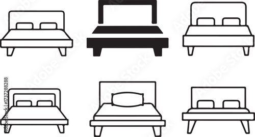 Collection of bed icons in various styles single bed