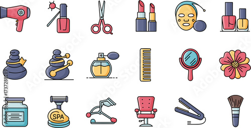 Flat Style Various Beauty and Spa Treatment Icon Collection Set