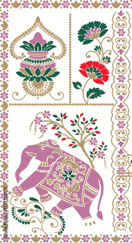 paisly geometrical and flower design for creating saree dupatta for dizital and textile design
