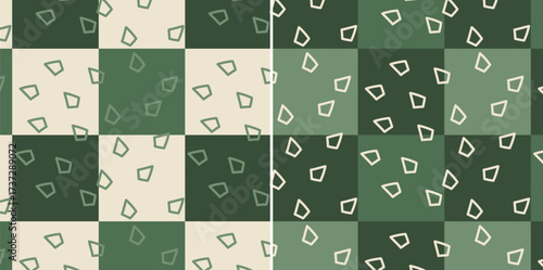 Minimalist geometric seamless tile pattern in muted earthy green tones and beige