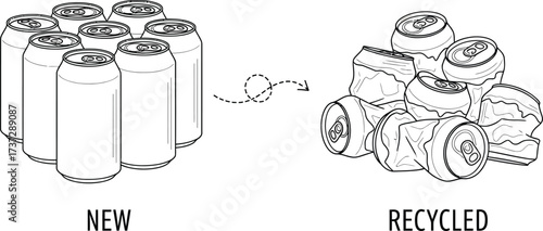 White Background Outline Featuring New and Recycled Aluminum Cans