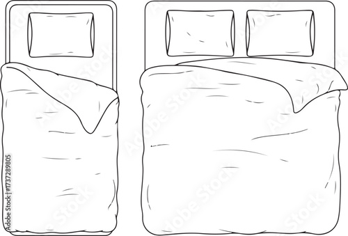 Top view line drawings of single and double beds sketch