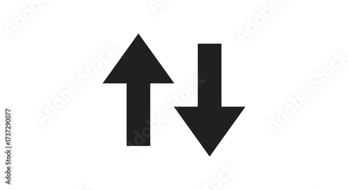 Simple black and white graphic of an upward and downward pointing arrow