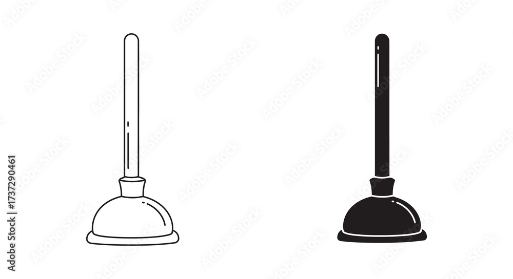 Naklejka premium Simple black and white illustration of two different plunger designs