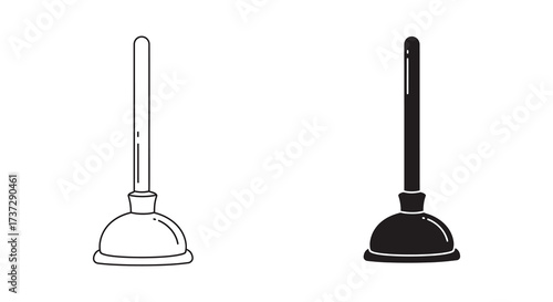 Simple black and white illustration of two different plunger designs