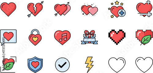 Flat Design Various Love Symbol Collection Icon Set on White Background