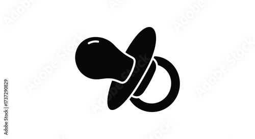 Simple black and white illustration of a baby pacifier on white background
