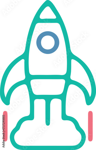Stylized Rocket Ship Launching with Vapor Trail Leaving the Launchpad Icon for Technology Startups and Space Exploration Companies