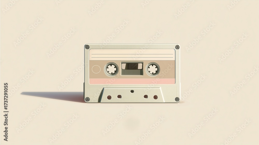 Fototapeta premium Pastel cassette tape minimal design with pastel cassette tape mood in pastel cassette tape setting, minimal pastel analog nostalgia, vintage cassette tape flatlay