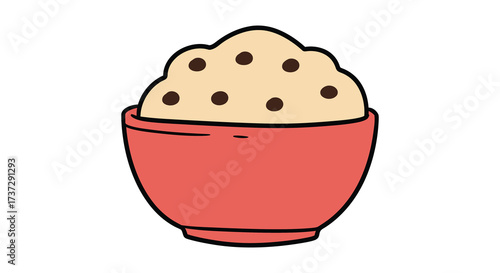 A cute cartoon illustration of a red bowl filled with ice cream