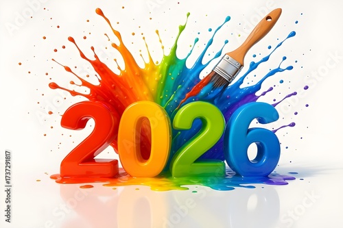 Creative 2026 New Year Concept with Rainbow Paint Splash
