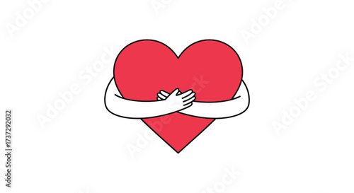 A red heart gently embraced by caring white arms symbol of affection
