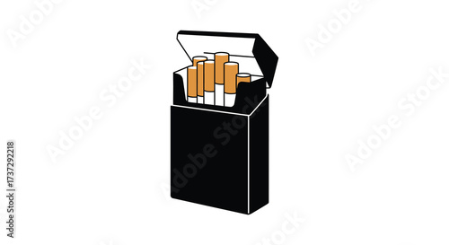 A black pack of cigarettes is open revealing several yellow cigarettes inside
