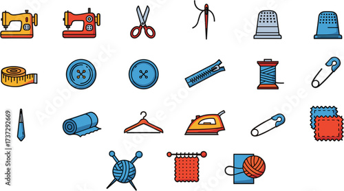 Modern Colored Sewing Elements Tool and Equipment Creative Illustration