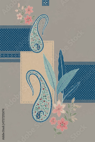 paisly geometrical and flower design for creating saree dupatta for dizital and textile design