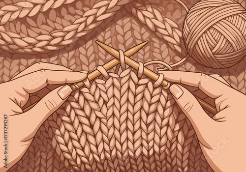 Cozy Handmade Knitting Scene Vector