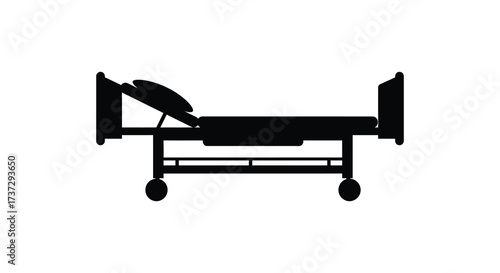 Simple black and white silhouette of a hospital bed on wheels