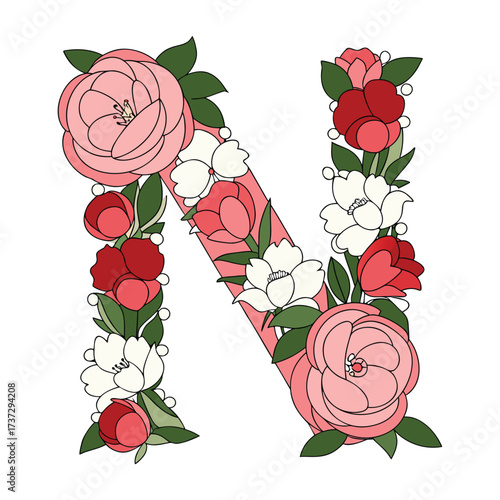 the letter n is made up of flowers