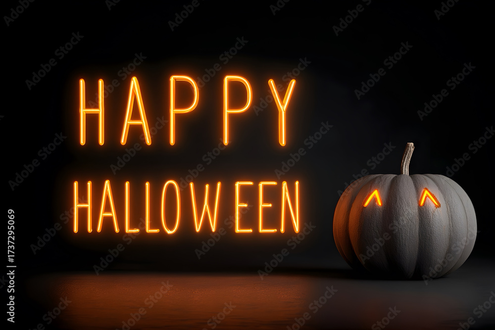 Obraz premium A festive Halloween wallpaper featuring the glowing text “Happy Halloween”