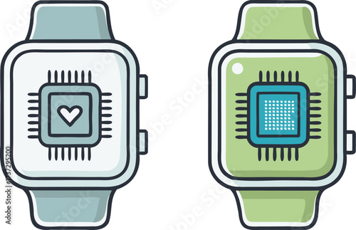 Digital Smartwatch Technology for Health and Data Monitoring Illustration